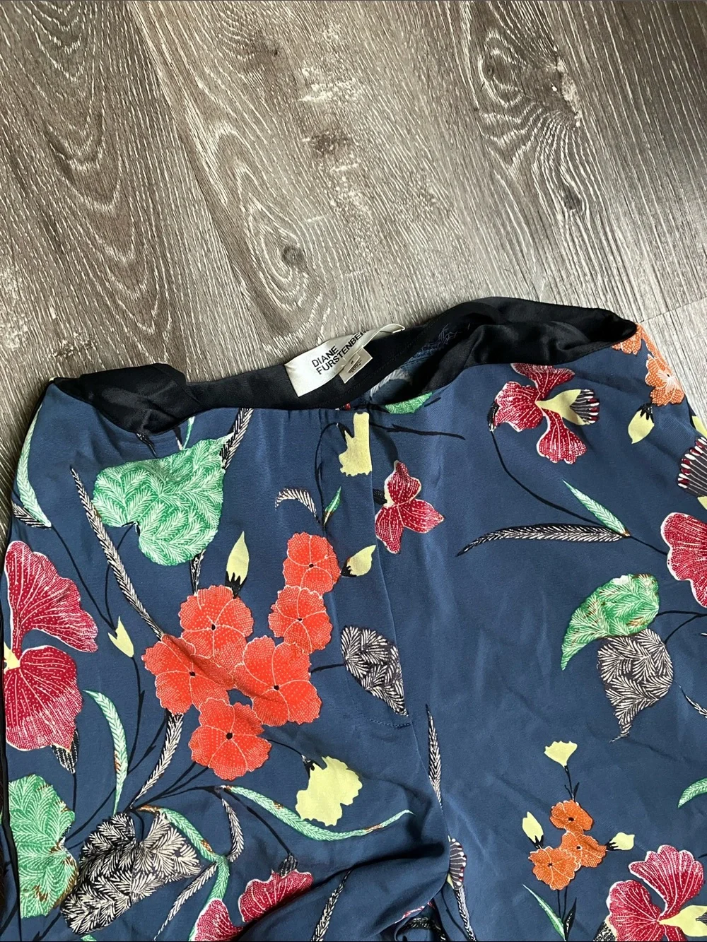 Diane Von Furstenberg Navy Floral Wide-Leg Pants